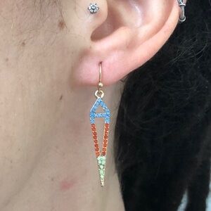 Marlyn Schiff Gold Tone Color Block Multicolor Crystal Pointed Earrings NWOT